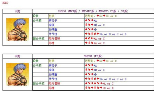拳皇手机版技能表拳皇大蛇技能出招表-第2张图片-太平洋在线下载
